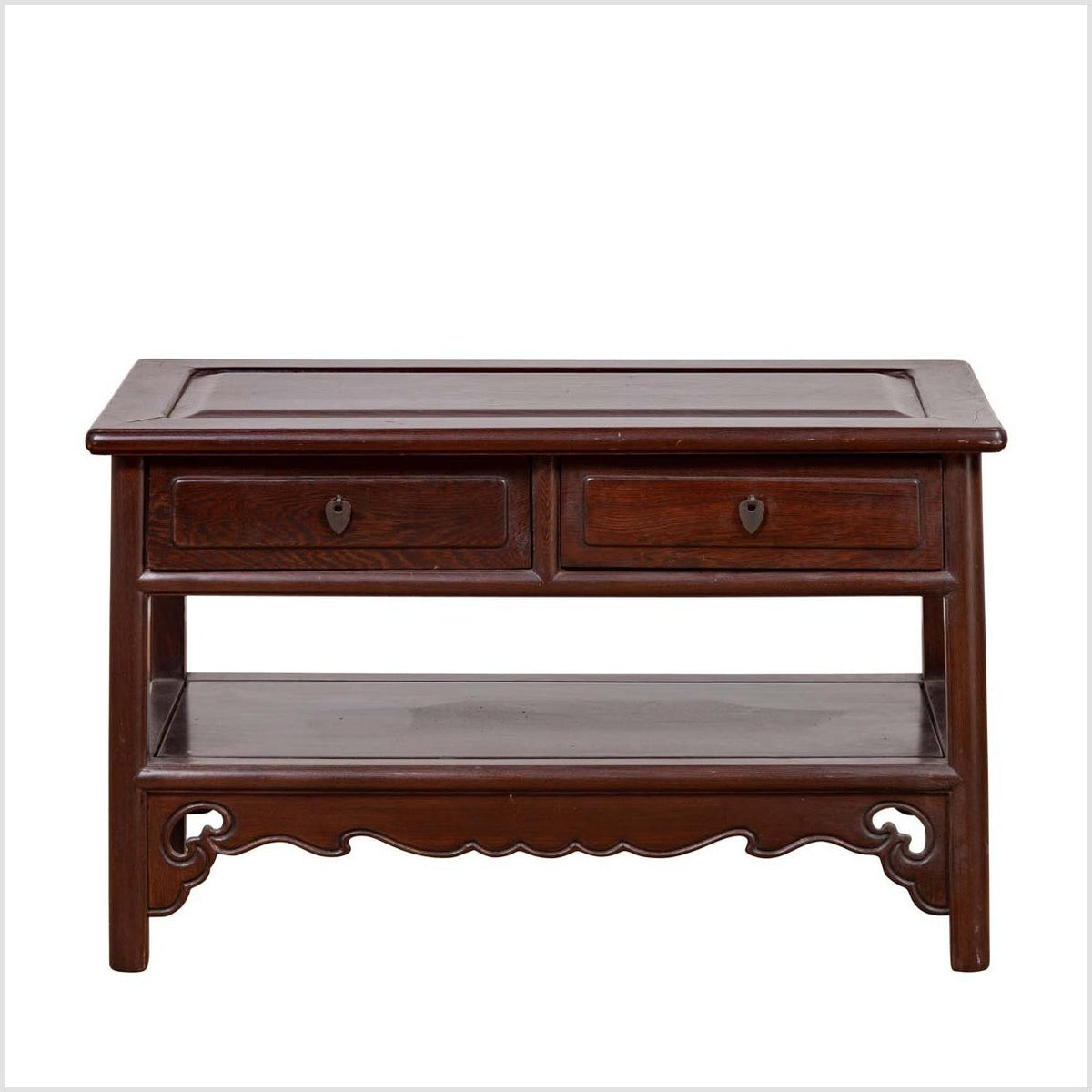 Chinese Vintage Rosewood Low Side Table with Two Drawers and Shelf-1. Asian & Chinese Furniture, Art, Antiques, Vintage Home Décor for sale at FEA Home