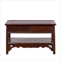Chinese Vintage Rosewood Low Side Table with Two Drawers and Shelf