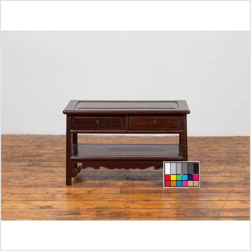 Chinese Vintage Rosewood Low Side Table with Two Drawers and Shelf-YN6457-4. Asian & Chinese Furniture, Art, Antiques, Vintage Home Décor for sale at FEA Home