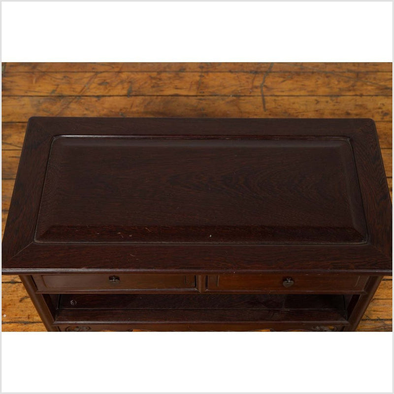 Chinese Vintage Rosewood Low Side Table with Two Drawers and Shelf-YN6457-6. Asian & Chinese Furniture, Art, Antiques, Vintage Home Décor for sale at FEA Home