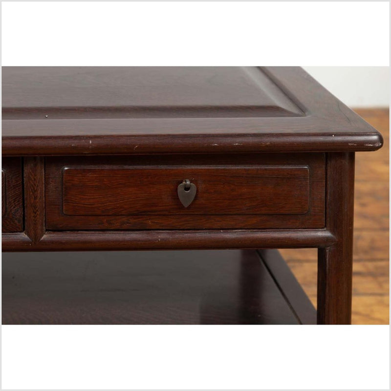 Chinese Vintage Rosewood Low Side Table with Two Drawers and Shelf-YN6457-8. Asian & Chinese Furniture, Art, Antiques, Vintage Home Décor for sale at FEA Home