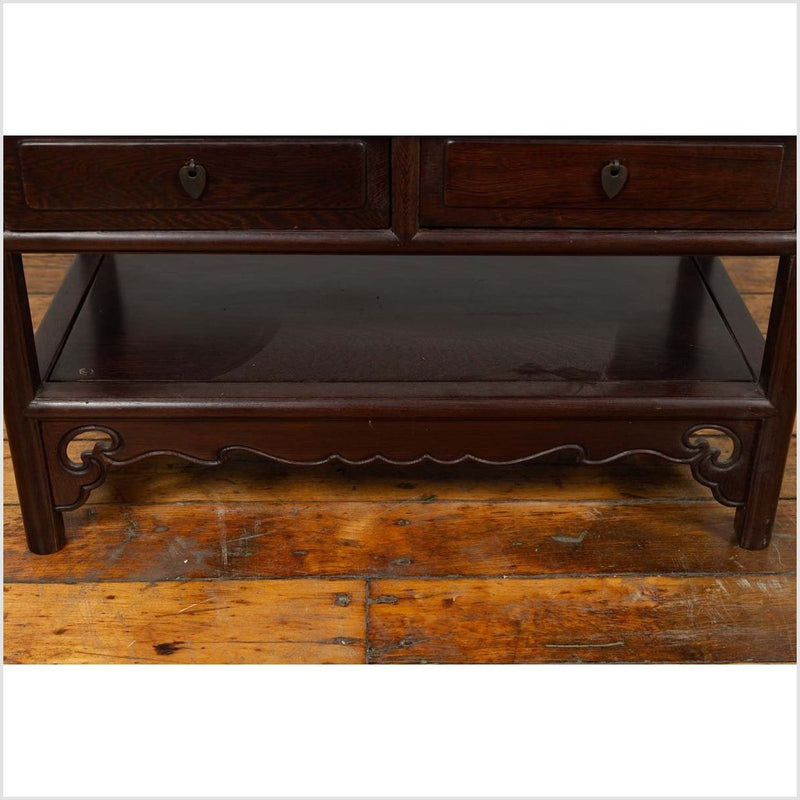 Chinese Vintage Rosewood Low Side Table with Two Drawers and Shelf-YN6457-9. Asian & Chinese Furniture, Art, Antiques, Vintage Home Décor for sale at FEA Home