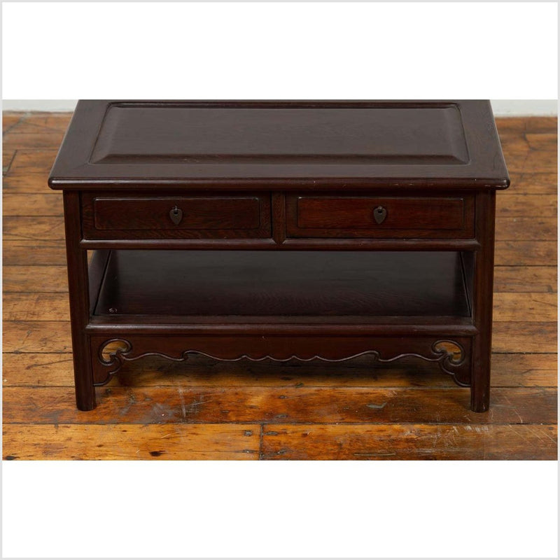 Chinese Vintage Rosewood Low Side Table with Two Drawers and Shelf-YN6457-10. Asian & Chinese Furniture, Art, Antiques, Vintage Home Décor for sale at FEA Home