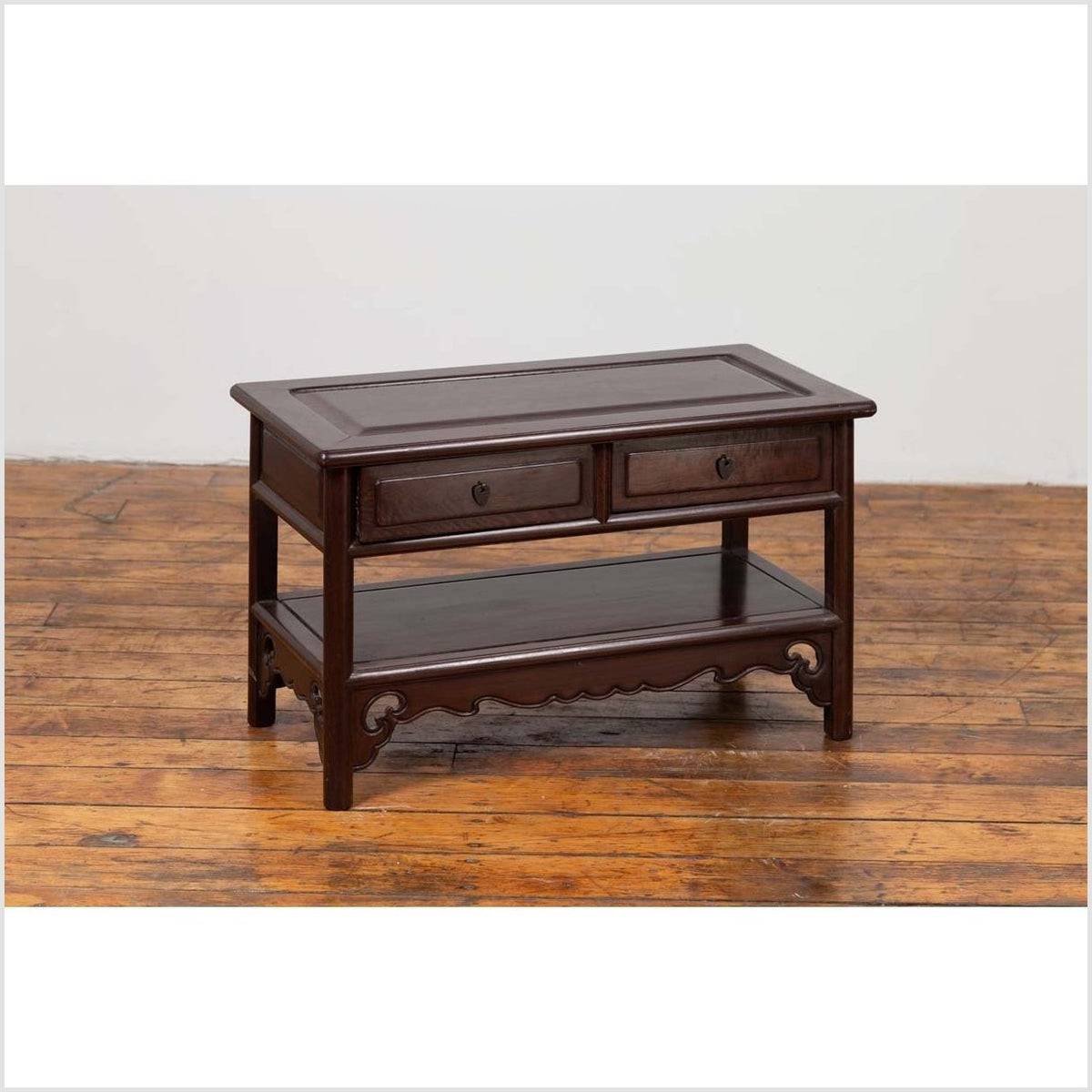 Chinese Vintage Rosewood Low Side Table with Two Drawers and Shelf-2. Asian & Chinese Furniture, Art, Antiques, Vintage Home Décor for sale at FEA Home