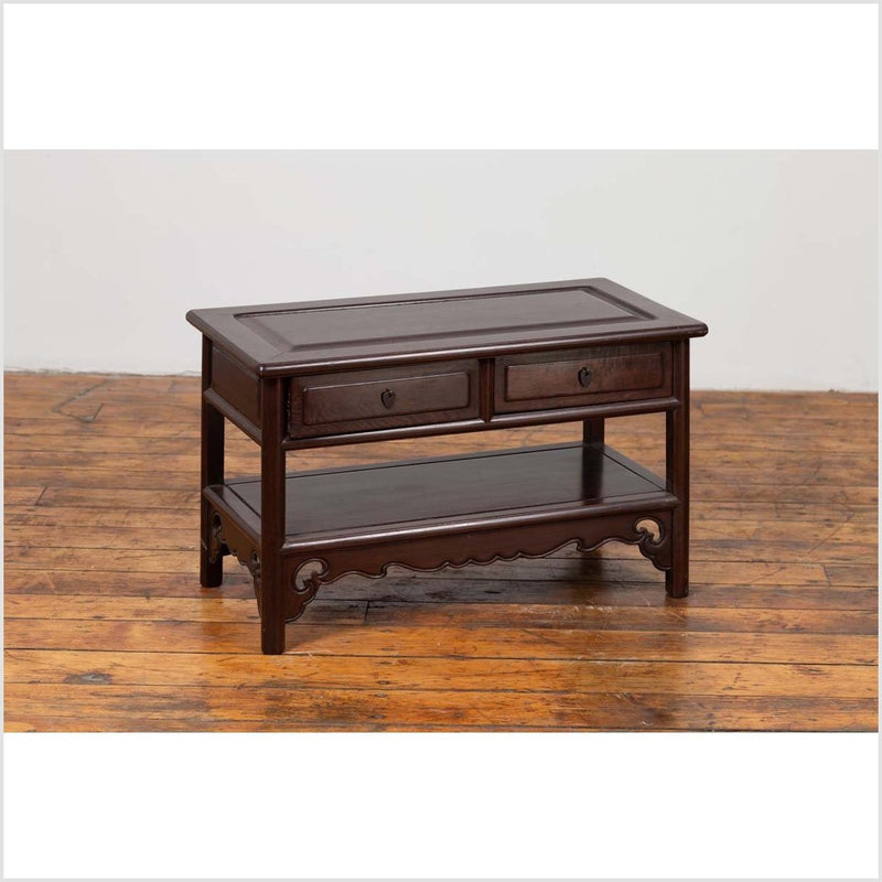 Chinese Vintage Rosewood Low Side Table with Two Drawers and Shelf-YN6457-2. Asian & Chinese Furniture, Art, Antiques, Vintage Home Décor for sale at FEA Home