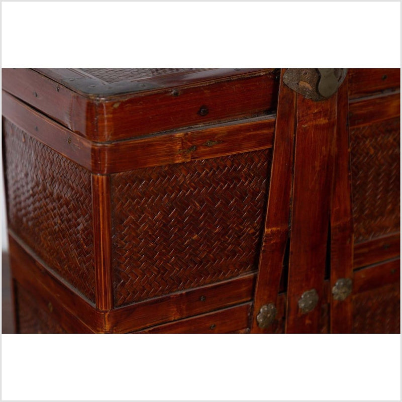 Chinese Vintage Tiered Rattan Picnic Basket with Large Handle and Metal Accents-YN6317-8. Asian & Chinese Furniture, Art, Antiques, Vintage Home Décor for sale at FEA Home