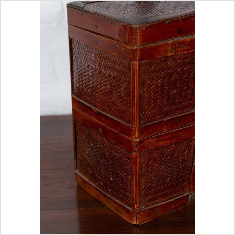 Chinese Vintage Tiered Rattan Picnic Basket with Large Handle and Metal Accents-YN6317-9. Asian & Chinese Furniture, Art, Antiques, Vintage Home Décor for sale at FEA Home