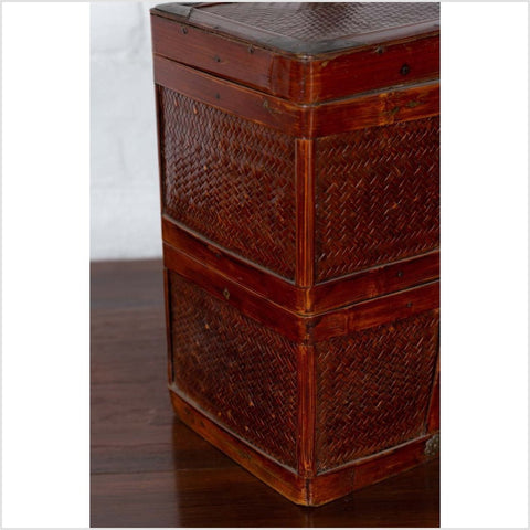 Chinese Vintage Tiered Rattan Picnic Basket with Large Handle and Metal Accents-YN6317-9. Asian & Chinese Furniture, Art, Antiques, Vintage Home Décor for sale at FEA Home