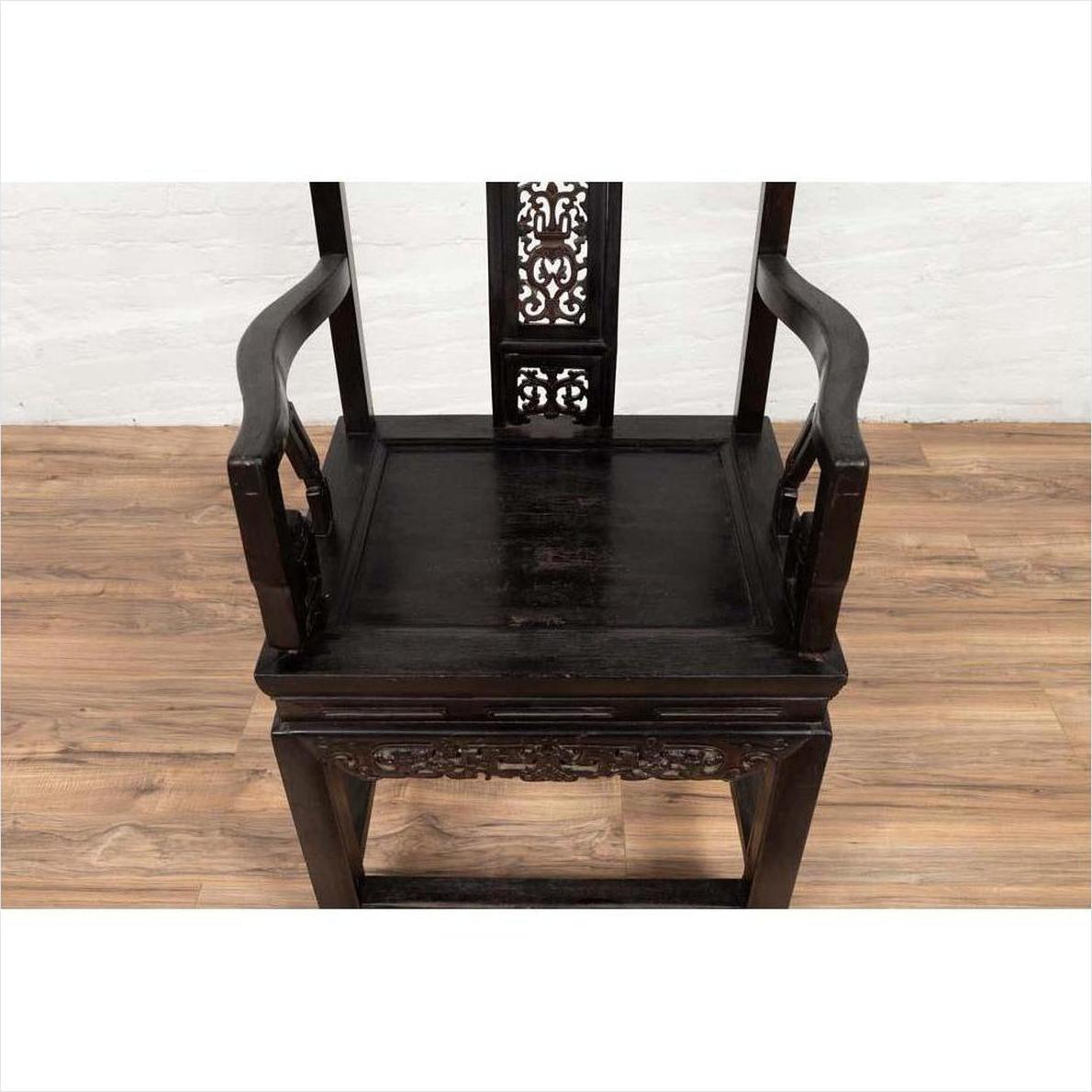 Chinese Wedding Chair with Curvy Pierced Splat, Serpentine Arms and Dark Patina-11. Asian &amp; Chinese Furniture, Art, Antiques, Vintage Home Décor for sale at FEA Home