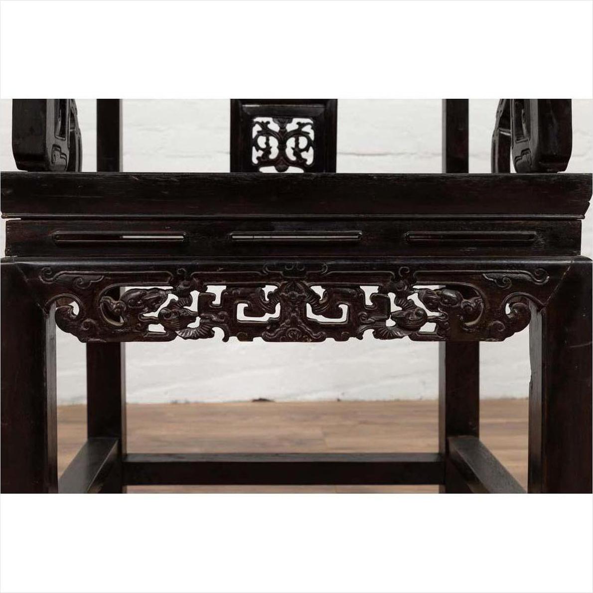 Chinese Wedding Chair with Curvy Pierced Splat, Serpentine Arms and Dark Patina-14. Asian &amp; Chinese Furniture, Art, Antiques, Vintage Home Décor for sale at FEA Home