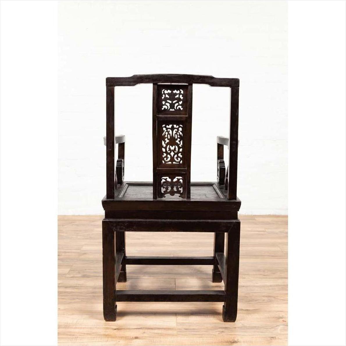 Chinese Wedding Chair with Curvy Pierced Splat, Serpentine Arms and Dark Patina-19. Asian &amp; Chinese Furniture, Art, Antiques, Vintage Home Décor for sale at FEA Home