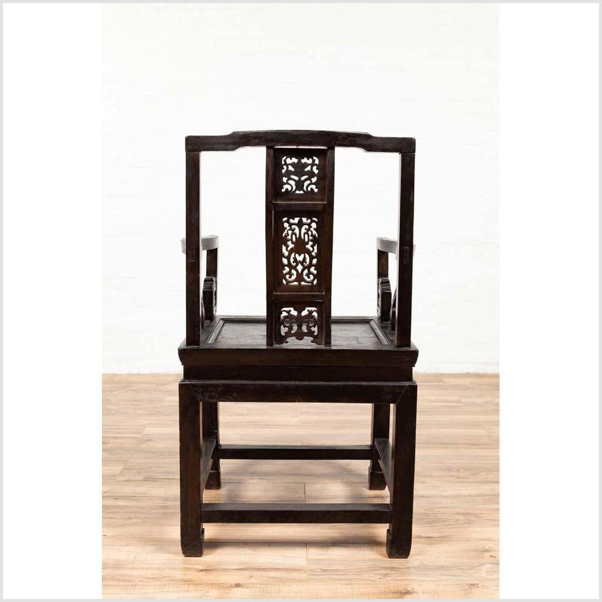 Chinese Wedding Chair with Curvy Pierced Splat, Serpentine Arms and Dark Patina-19. Asian &amp; Chinese Furniture, Art, Antiques, Vintage Home Décor for sale at FEA Home