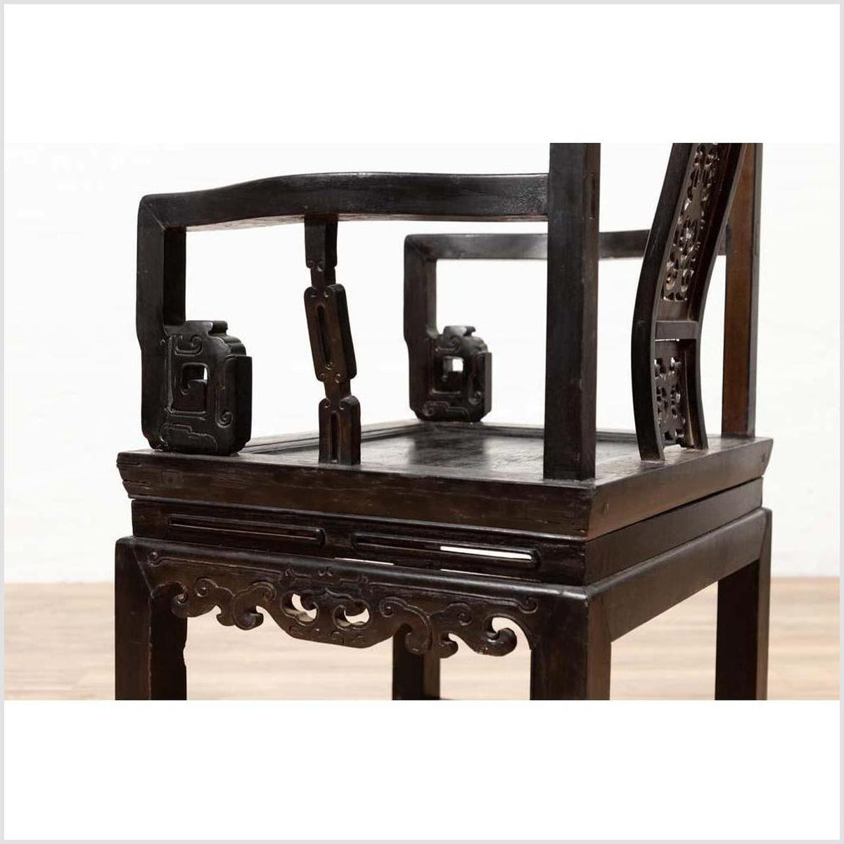 Chinese Wedding Chair with Curvy Pierced Splat, Serpentine Arms and Dark Patina-5. Asian &amp; Chinese Furniture, Art, Antiques, Vintage Home Décor for sale at FEA Home
