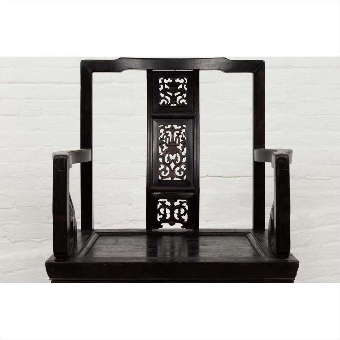 Chinese Wedding Chair with Curvy Pierced Splat, Serpentine Arms and Dark Patina-6. Asian &amp; Chinese Furniture, Art, Antiques, Vintage Home Décor for sale at FEA Home