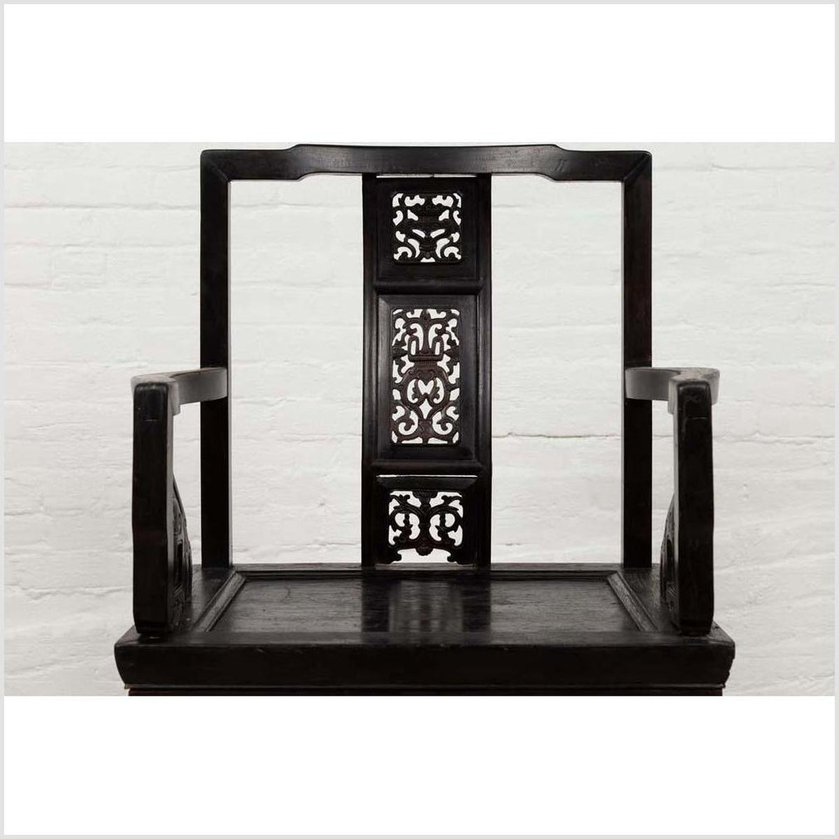 Chinese Wedding Chair with Curvy Pierced Splat, Serpentine Arms and Dark Patina-6. Asian &amp; Chinese Furniture, Art, Antiques, Vintage Home Décor for sale at FEA Home