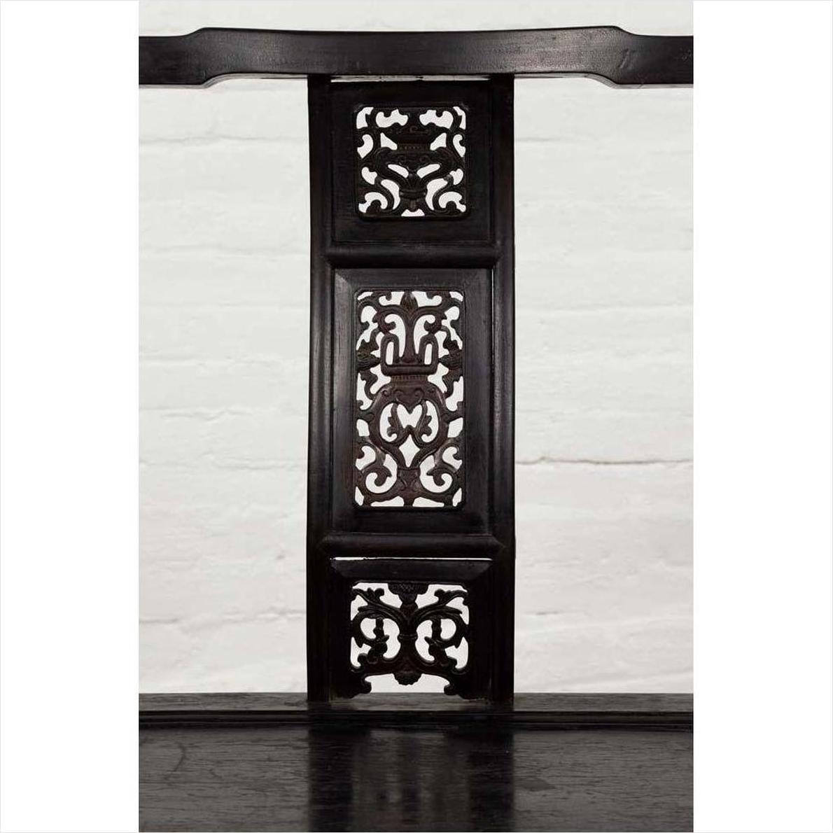 Chinese Wedding Chair with Curvy Pierced Splat, Serpentine Arms and Dark Patina-7. Asian &amp; Chinese Furniture, Art, Antiques, Vintage Home Décor for sale at FEA Home