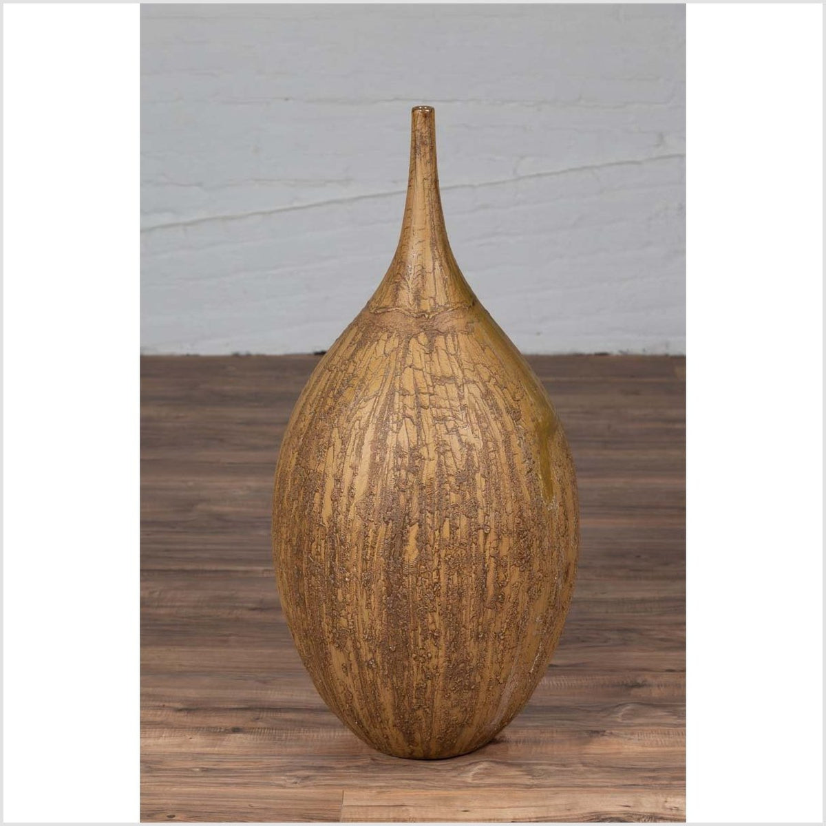 Contemporary Thai Handmade Ceramic Vase with Tapered Spout and Mustard Glaze-11. Asian &amp; Chinese Furniture, Art, Antiques, Vintage Home Décor for sale at FEA Home