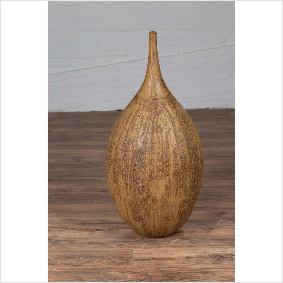 Contemporary Thai Handmade Ceramic Vase with Tapered Spout and Mustard Glaze-12. Asian &amp; Chinese Furniture, Art, Antiques, Vintage Home Décor for sale at FEA Home