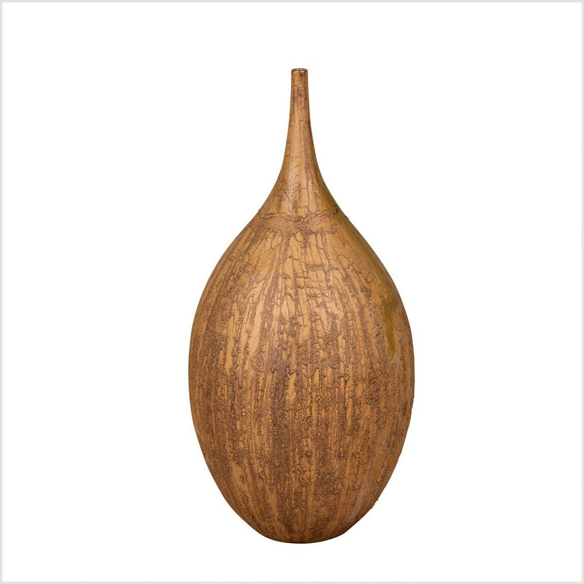 Contemporary Thai Handmade Ceramic Vase with Tapered Spout and Mustard Glaze-1. Asian & Chinese Furniture, Art, Antiques, Vintage Home Décor for sale at FEA Home
