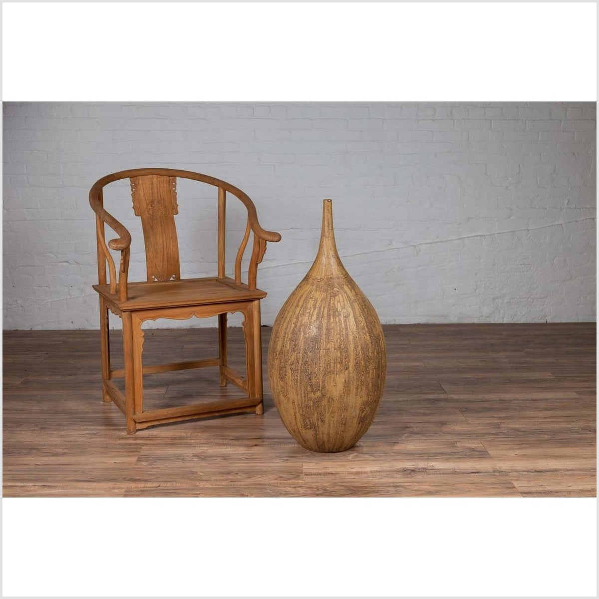 Contemporary Thai Handmade Ceramic Vase with Tapered Spout and Mustard Glaze-3. Asian &amp; Chinese Furniture, Art, Antiques, Vintage Home Décor for sale at FEA Home