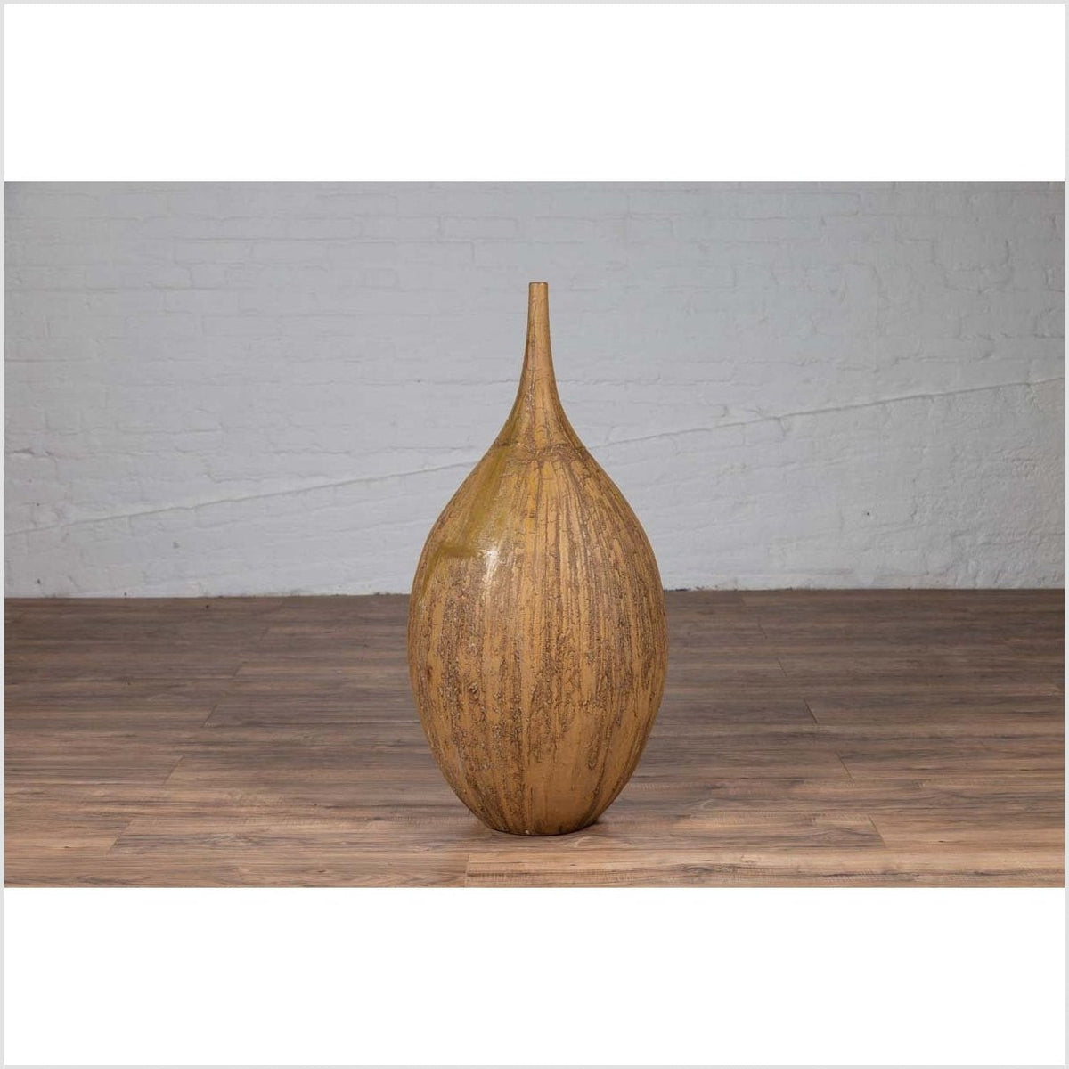 Contemporary Thai Handmade Ceramic Vase with Tapered Spout and Mustard Glaze-6. Asian &amp; Chinese Furniture, Art, Antiques, Vintage Home Décor for sale at FEA Home