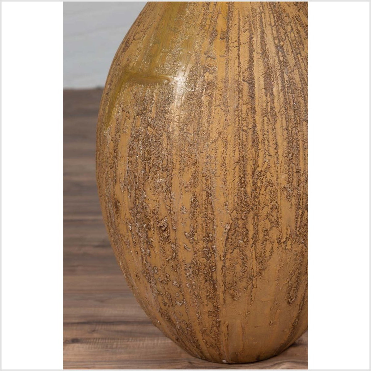 Contemporary Thai Handmade Ceramic Vase with Tapered Spout and Mustard Glaze-10. Asian &amp; Chinese Furniture, Art, Antiques, Vintage Home Décor for sale at FEA Home