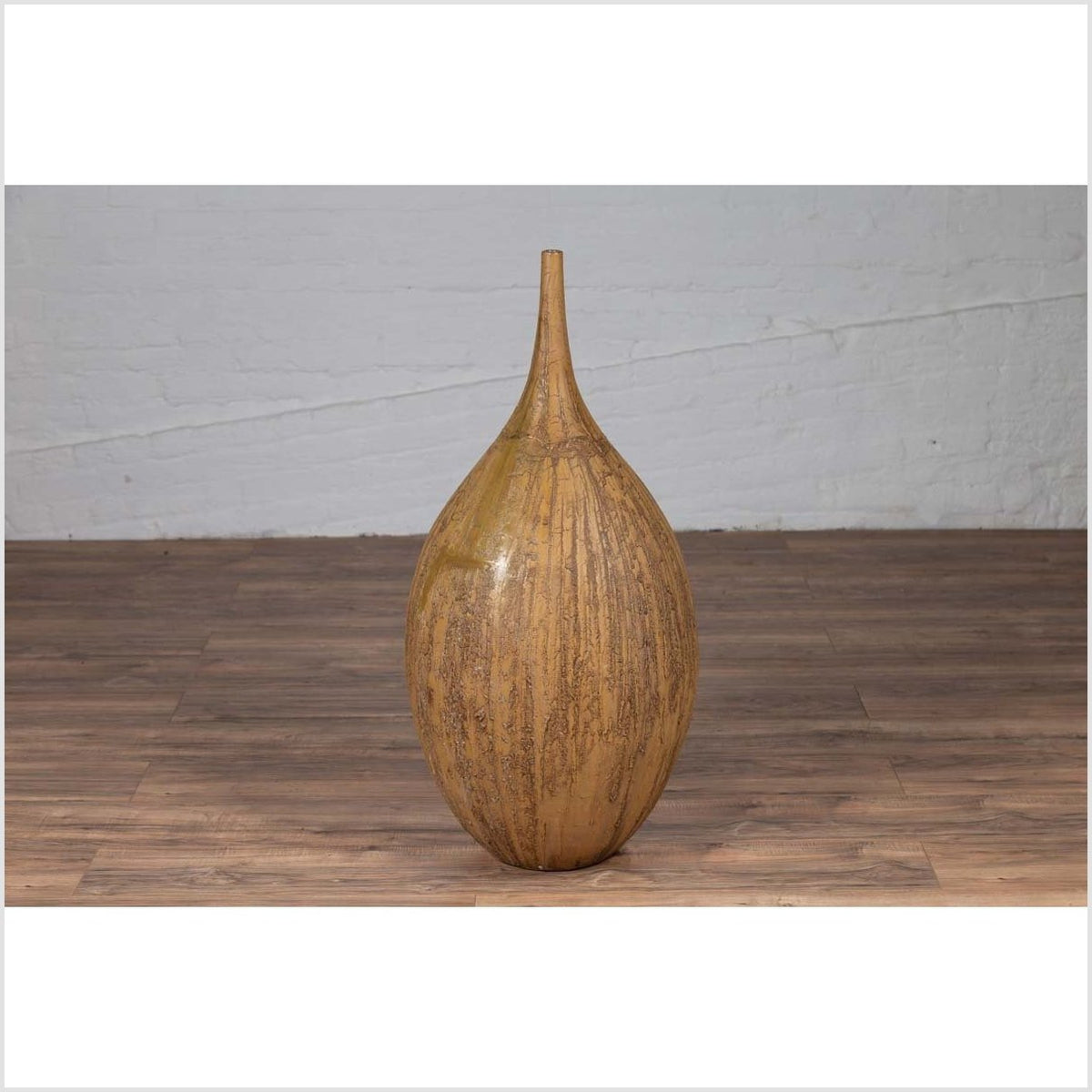 Contemporary Thai Handmade Ceramic Vase with Tapered Spout and Mustard Glaze-2. Asian & Chinese Furniture, Art, Antiques, Vintage Home Décor for sale at FEA Home