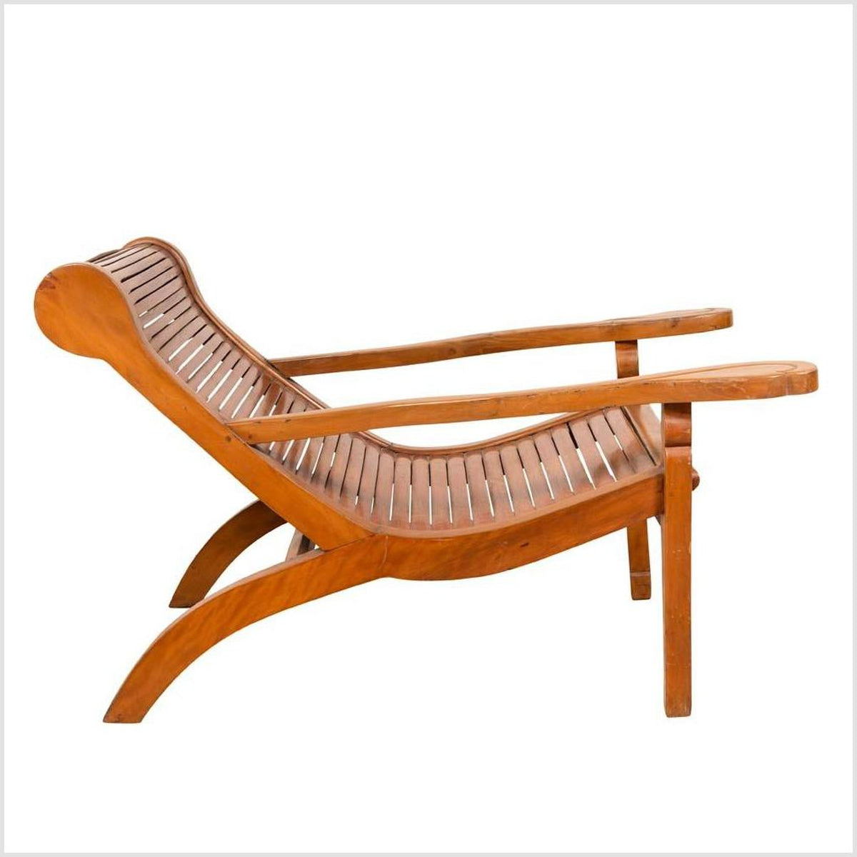 Dutch Colonial Indonesian Plantation Lounge Chair with Curving Seat and Slats-1. Asian & Chinese Furniture, Art, Antiques, Vintage Home Décor for sale at FEA Home