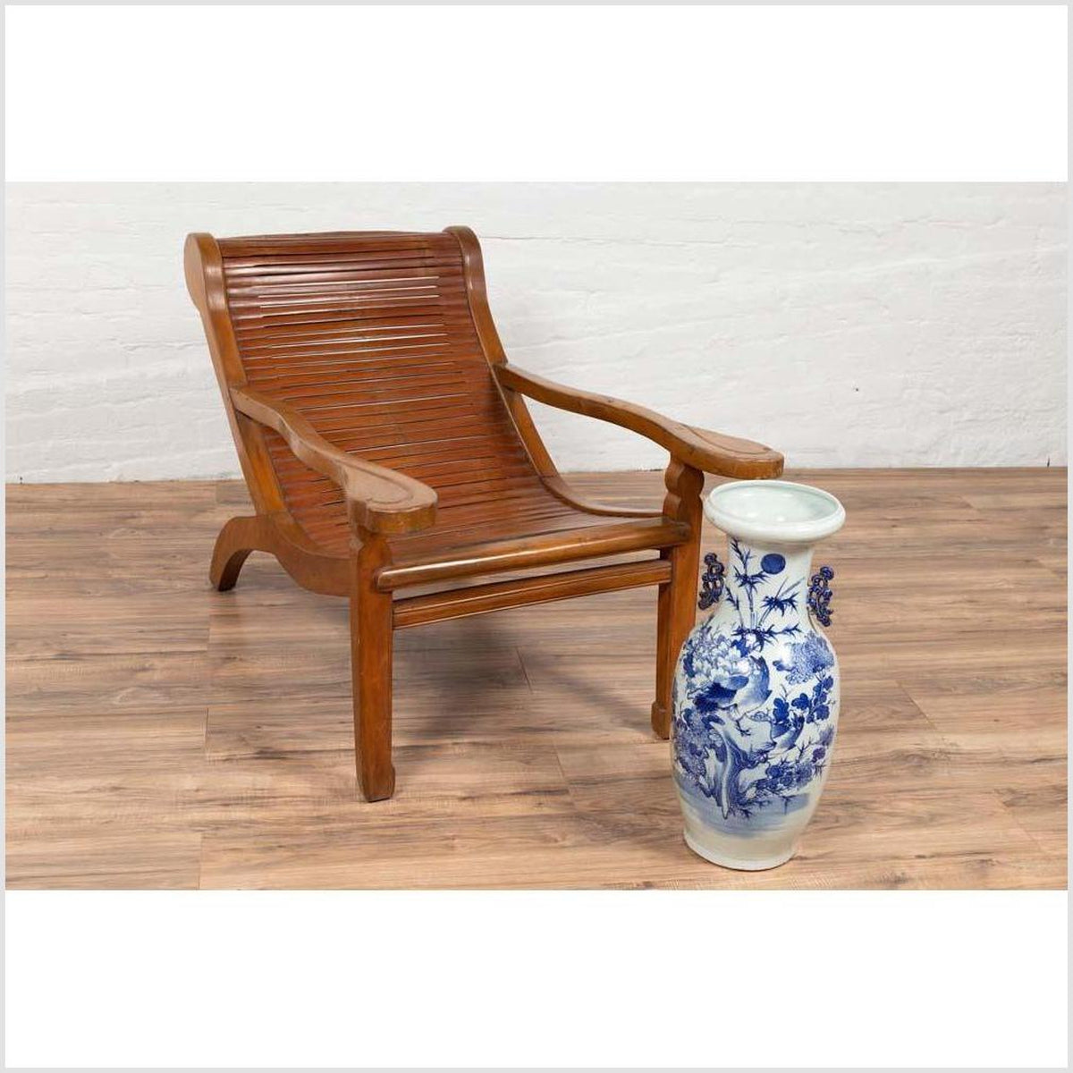 Dutch Colonial Indonesian Plantation Lounge Chair with Curving Seat and Slats-3. Asian &amp; Chinese Furniture, Art, Antiques, Vintage Home Décor for sale at FEA Home