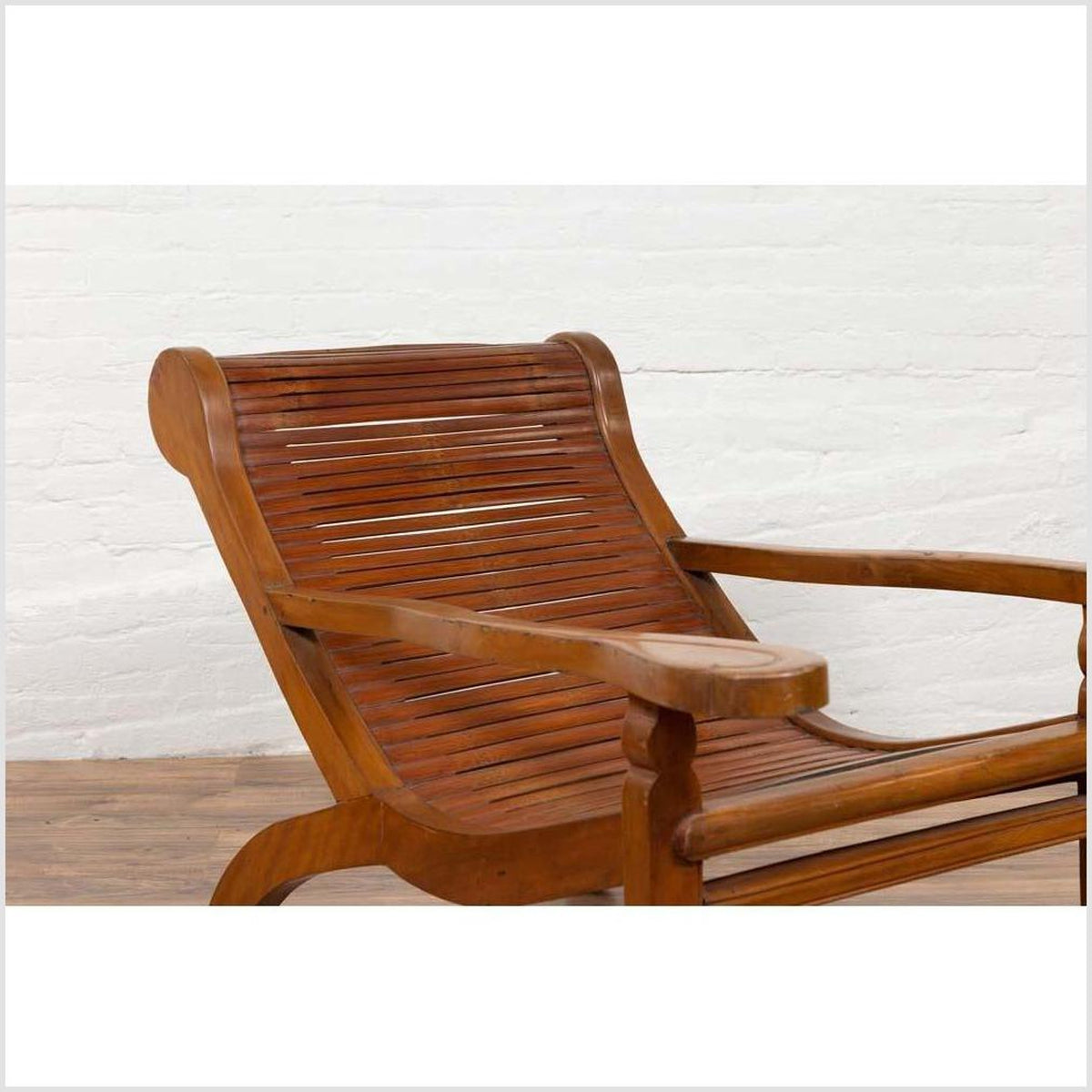 Dutch Colonial Indonesian Plantation Lounge Chair with Curving Seat and Slats-5. Asian &amp; Chinese Furniture, Art, Antiques, Vintage Home Décor for sale at FEA Home