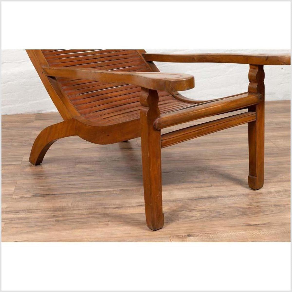 Dutch Colonial Indonesian Plantation Lounge Chair with Curving Seat and Slats-6. Asian &amp; Chinese Furniture, Art, Antiques, Vintage Home Décor for sale at FEA Home