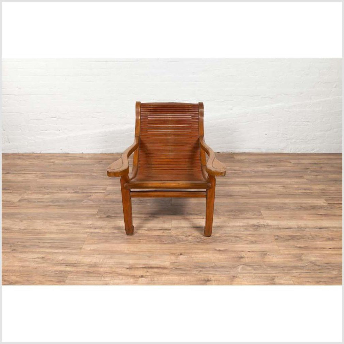 Dutch Colonial Indonesian Plantation Lounge Chair with Curving Seat and Slats-2. Asian & Chinese Furniture, Art, Antiques, Vintage Home Décor for sale at FEA Home