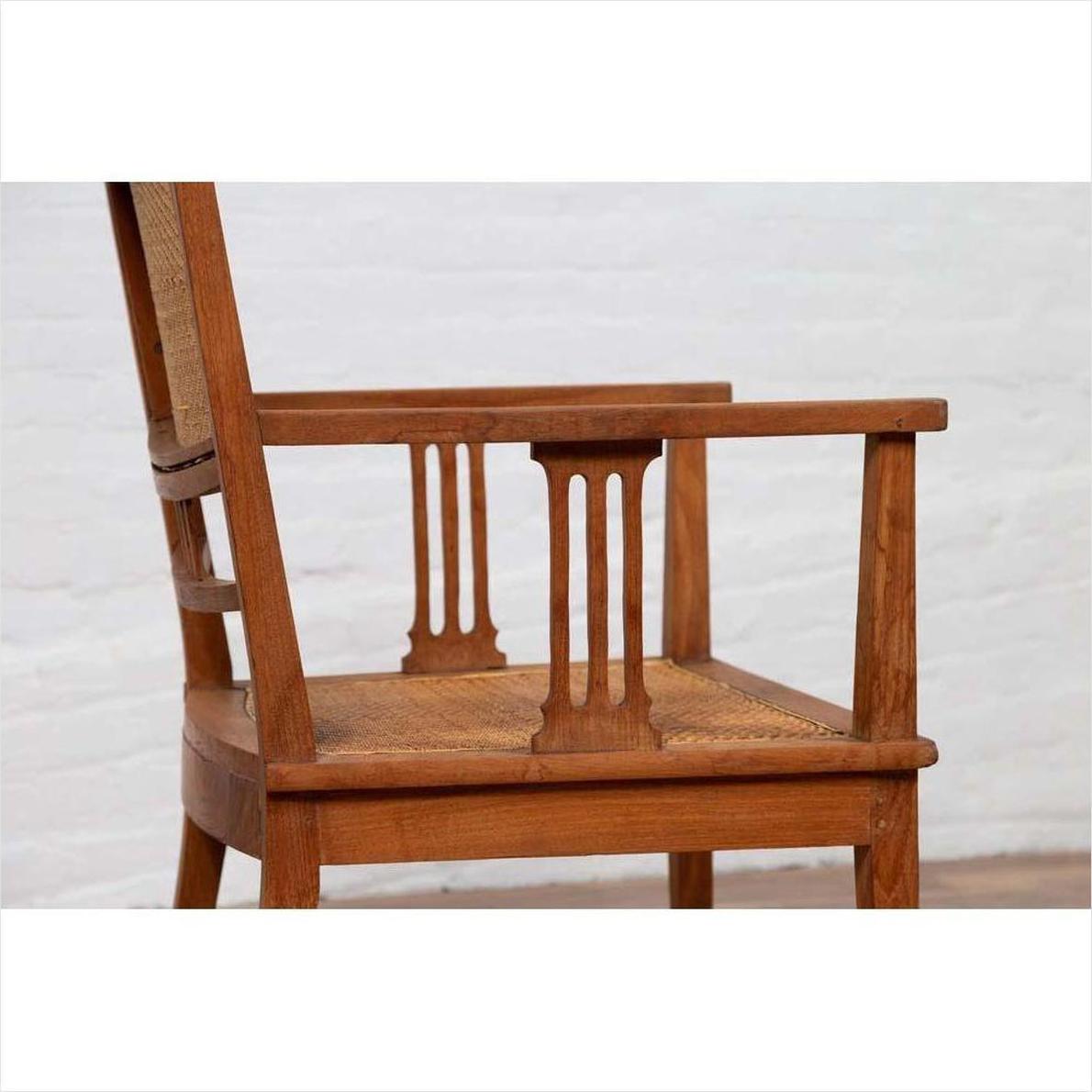 Dutch Colonial Javanese Teak Armchair with Rattan and Triglyph Inspired Motifs-13. Asian &amp; Chinese Furniture, Art, Antiques, Vintage Home Décor for sale at FEA Home