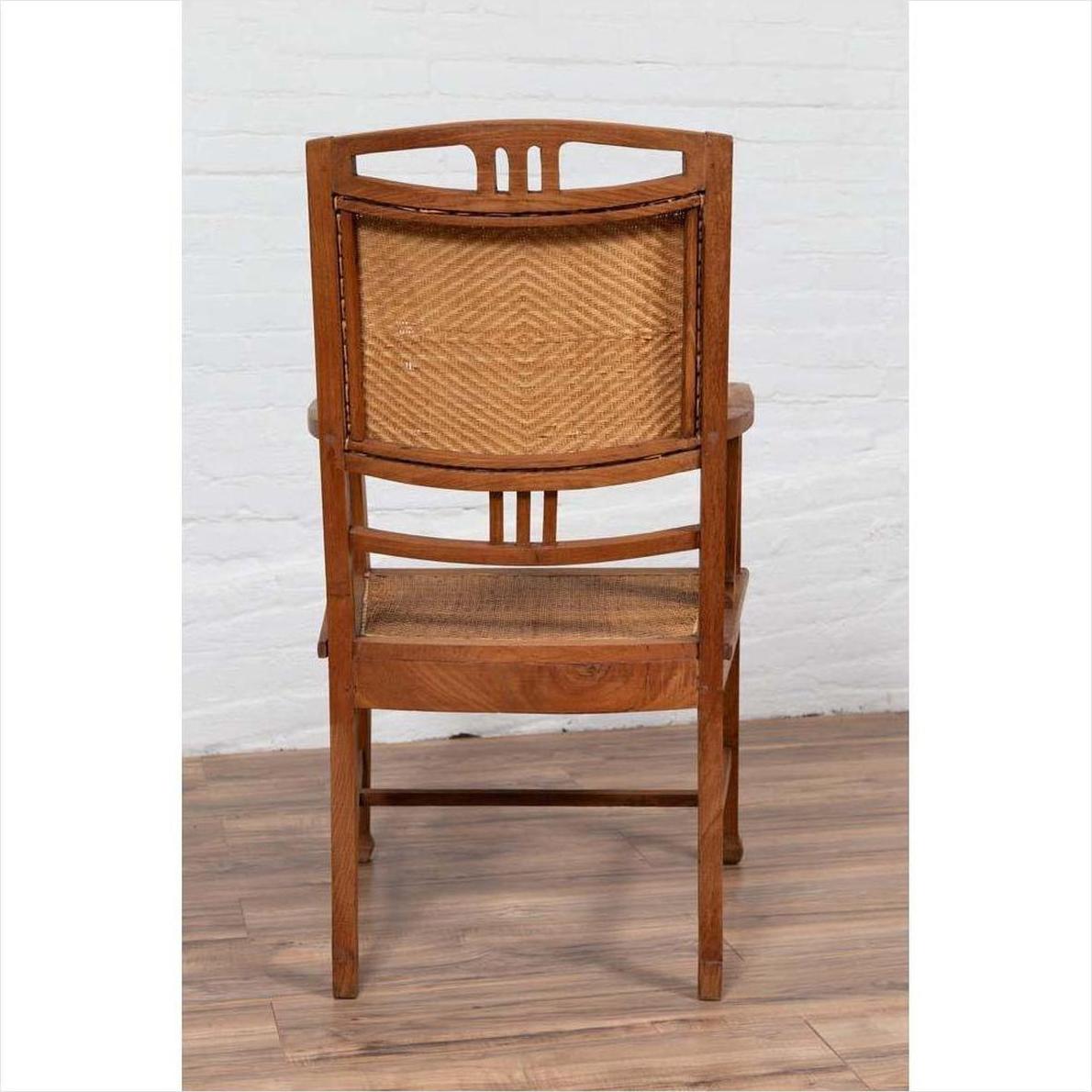 Dutch Colonial Javanese Teak Armchair with Rattan and Triglyph Inspired Motifs-14. Asian &amp; Chinese Furniture, Art, Antiques, Vintage Home Décor for sale at FEA Home