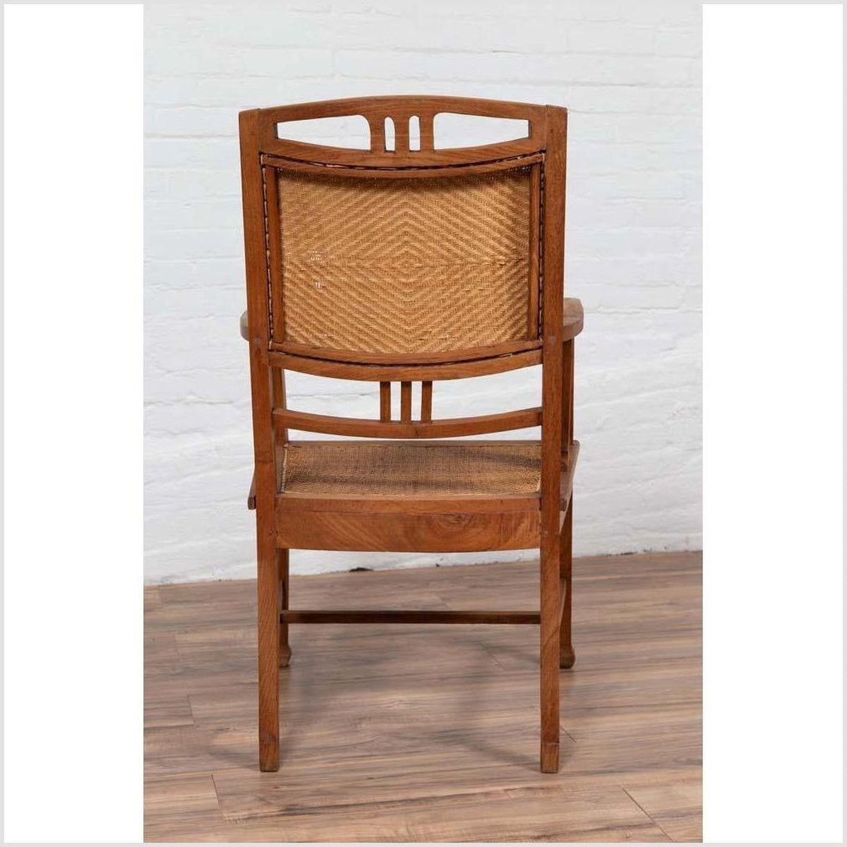 Dutch Colonial Javanese Teak Armchair with Rattan and Triglyph Inspired Motifs-14. Asian &amp; Chinese Furniture, Art, Antiques, Vintage Home Décor for sale at FEA Home