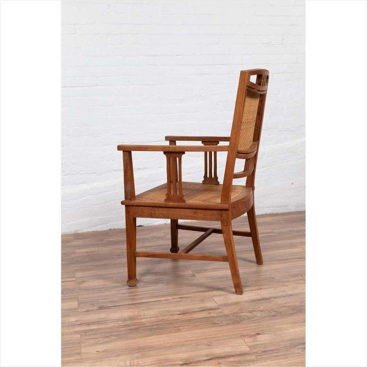 Dutch Colonial Javanese Teak Armchair with Rattan and Triglyph Inspired Motifs-15. Asian &amp; Chinese Furniture, Art, Antiques, Vintage Home Décor for sale at FEA Home