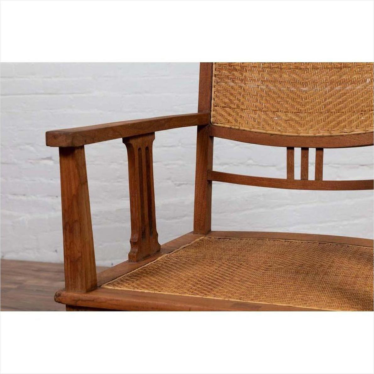 Dutch Colonial Javanese Teak Armchair with Rattan and Triglyph Inspired Motifs-6. Asian &amp; Chinese Furniture, Art, Antiques, Vintage Home Décor for sale at FEA Home