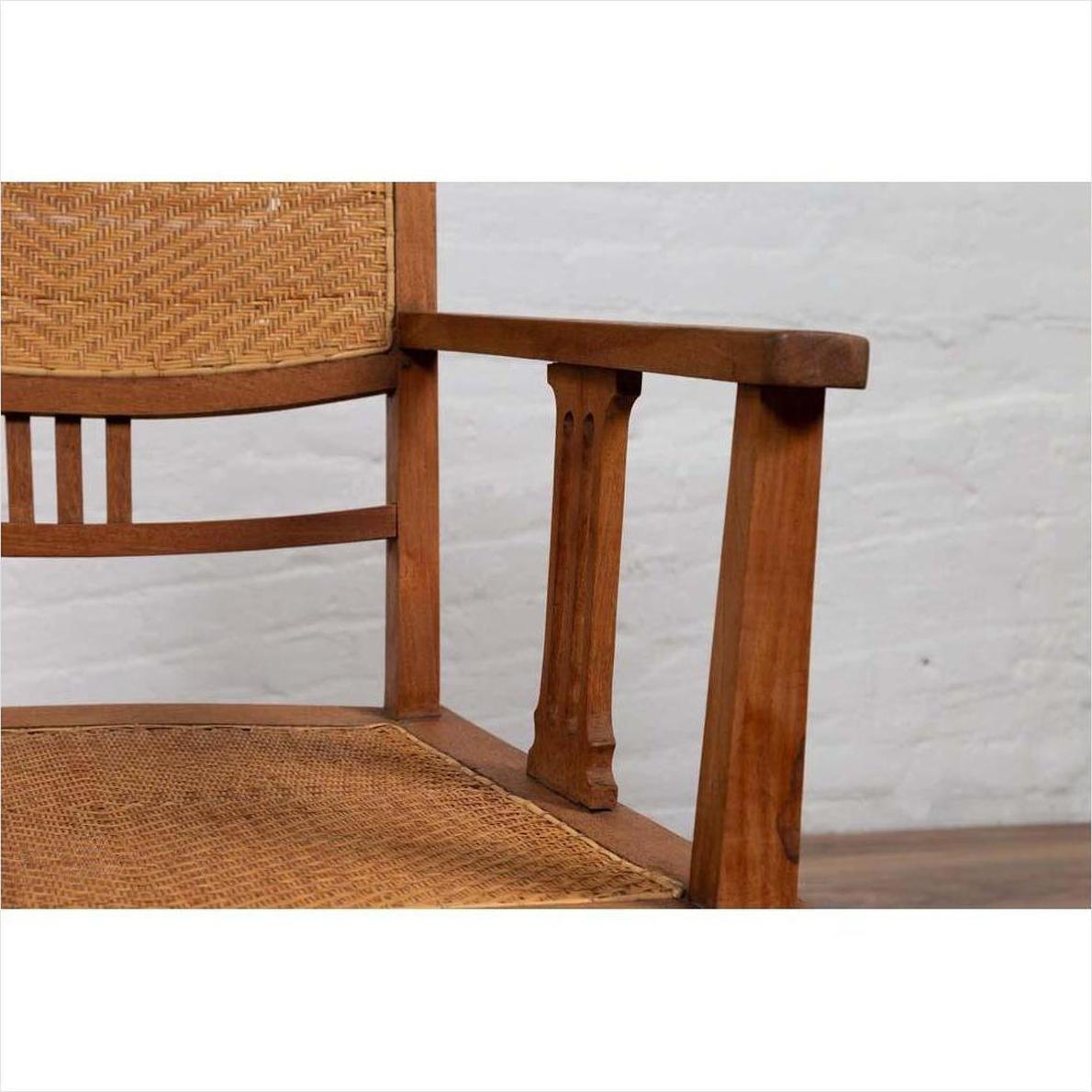 Dutch Colonial Javanese Teak Armchair with Rattan and Triglyph Inspired Motifs-7. Asian &amp; Chinese Furniture, Art, Antiques, Vintage Home Décor for sale at FEA Home