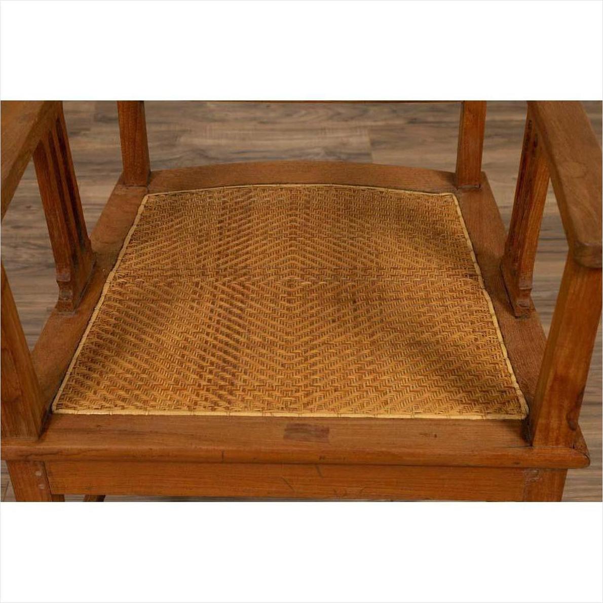 Dutch Colonial Javanese Teak Armchair with Rattan and Triglyph Inspired Motifs-8. Asian &amp; Chinese Furniture, Art, Antiques, Vintage Home Décor for sale at FEA Home