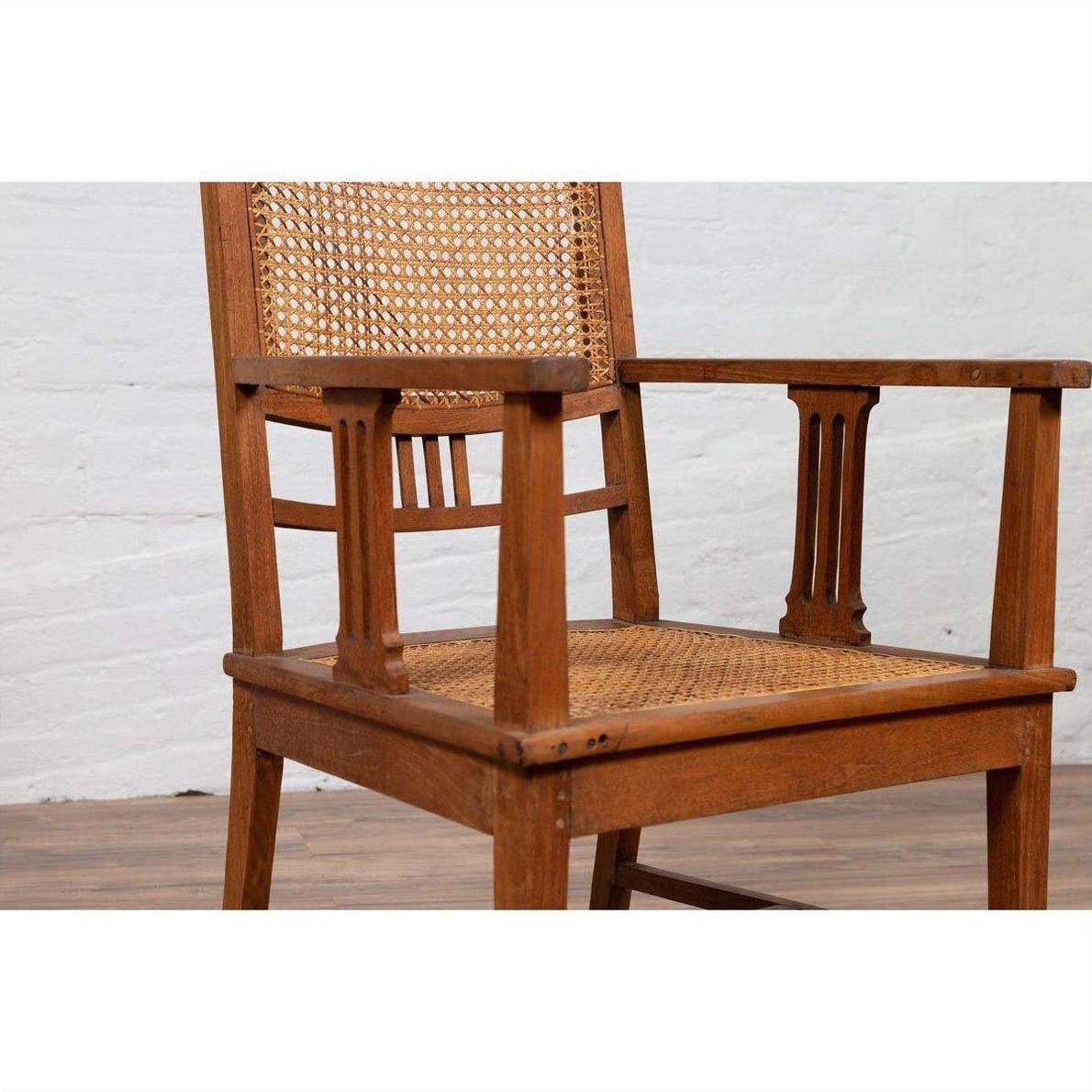 Dutch Colonial Javanese Teak Armchair with Rattan and Triglyph Inspired Motifs-11. Asian &amp; Chinese Furniture, Art, Antiques, Vintage Home Décor for sale at FEA Home