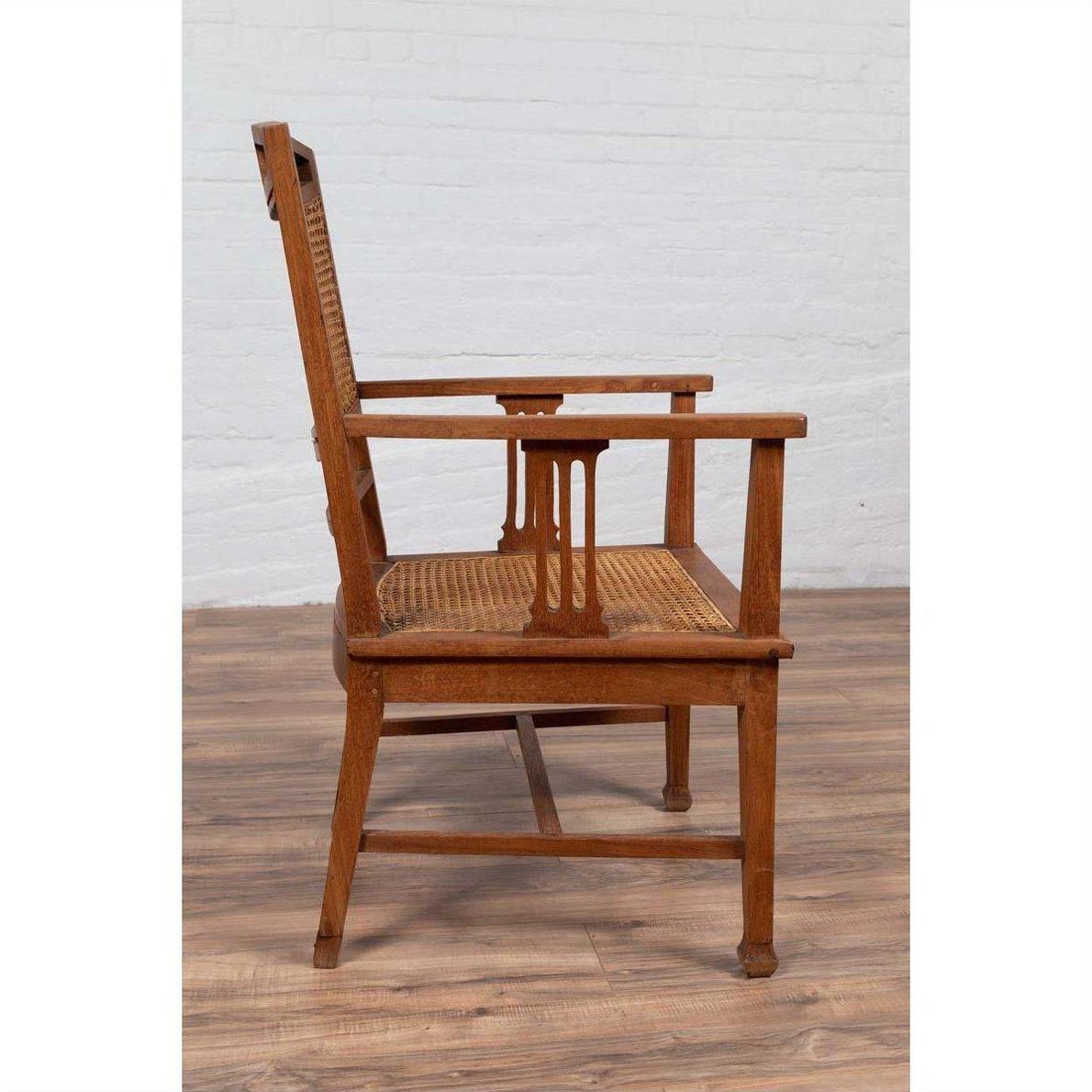 Dutch Colonial Javanese Teak Armchair with Rattan and Triglyph Inspired Motifs-13. Asian &amp; Chinese Furniture, Art, Antiques, Vintage Home Décor for sale at FEA Home