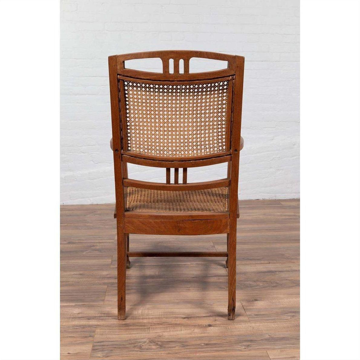 Dutch Colonial Javanese Teak Armchair with Rattan and Triglyph Inspired Motifs-14. Asian &amp; Chinese Furniture, Art, Antiques, Vintage Home Décor for sale at FEA Home
