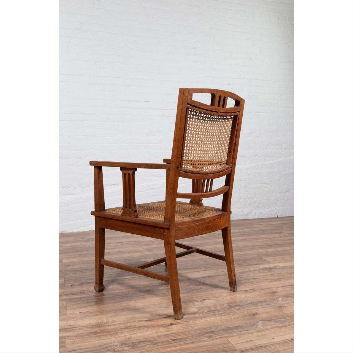 Dutch Colonial Javanese Teak Armchair with Rattan and Triglyph Inspired Motifs-15. Asian &amp; Chinese Furniture, Art, Antiques, Vintage Home Décor for sale at FEA Home