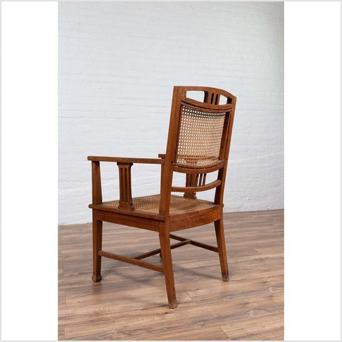 Dutch Colonial Javanese Teak Armchair with Rattan and Triglyph Inspired Motifs-YN6062-15. Asian & Chinese Furniture, Art, Antiques, Vintage Home Décor for sale at FEA Home