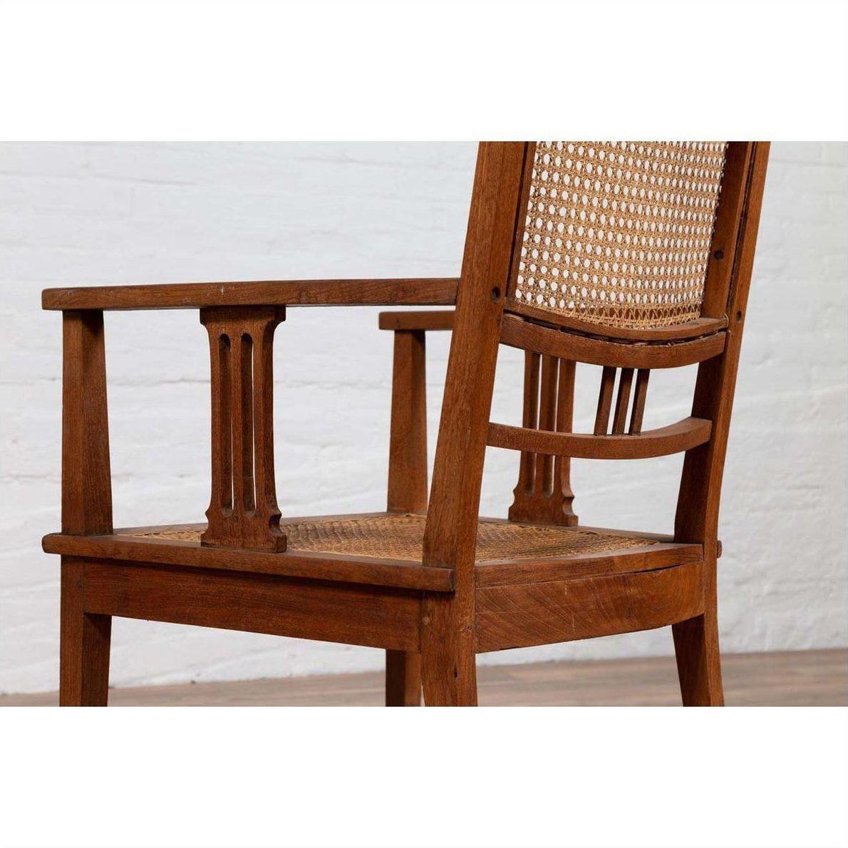 Dutch Colonial Javanese Teak Armchair with Rattan and Triglyph Inspired Motifs-16. Asian &amp; Chinese Furniture, Art, Antiques, Vintage Home Décor for sale at FEA Home