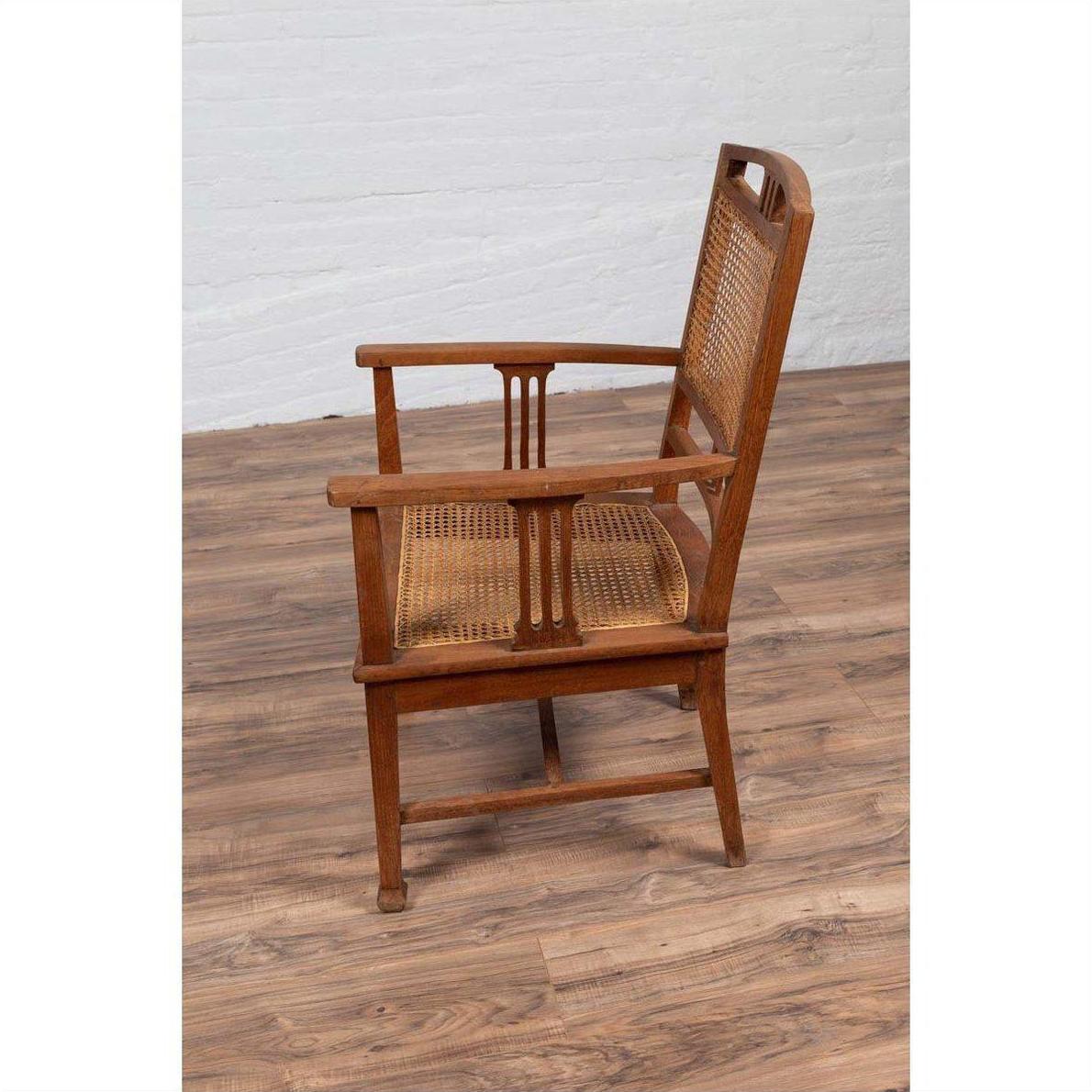 Dutch Colonial Javanese Teak Armchair with Rattan and Triglyph Inspired Motifs-17. Asian &amp; Chinese Furniture, Art, Antiques, Vintage Home Décor for sale at FEA Home