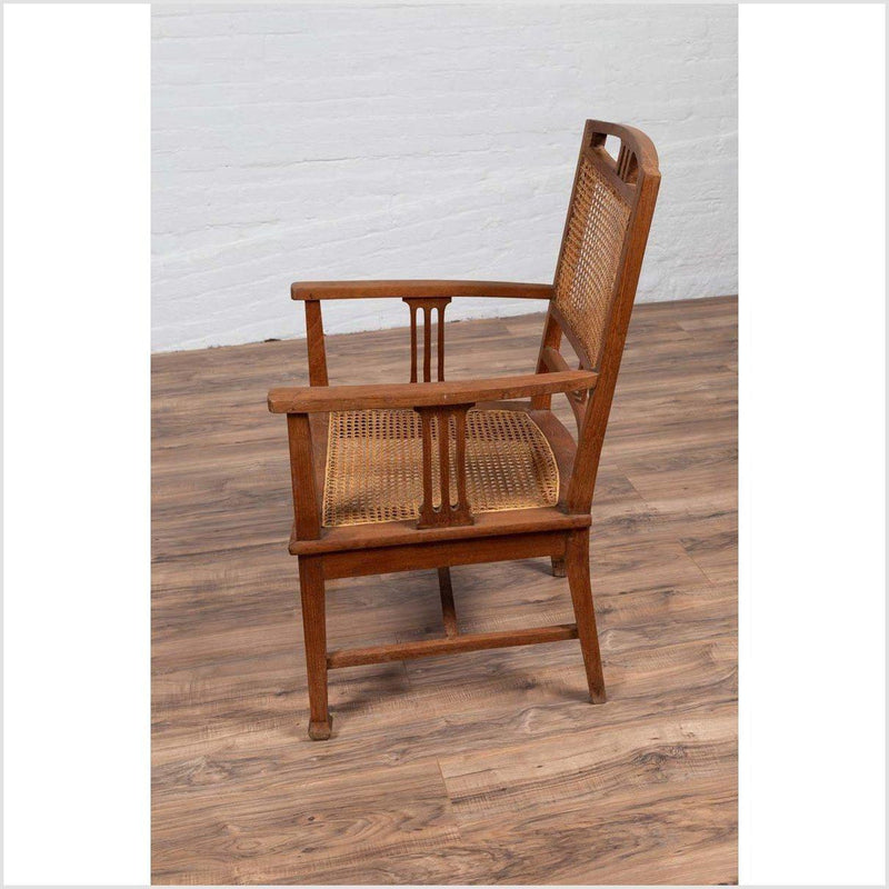 Dutch Colonial Javanese Teak Armchair with Rattan and Triglyph Inspired Motifs-YN6062-17. Asian & Chinese Furniture, Art, Antiques, Vintage Home Décor for sale at FEA Home