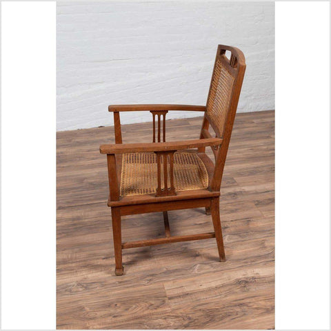 Dutch Colonial Javanese Teak Armchair with Rattan and Triglyph Inspired Motifs-YN6062-17. Asian & Chinese Furniture, Art, Antiques, Vintage Home Décor for sale at FEA Home