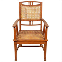 Dutch Colonial Javanese Teak Armchair with Rattan and Triglyph Inspired Motifs