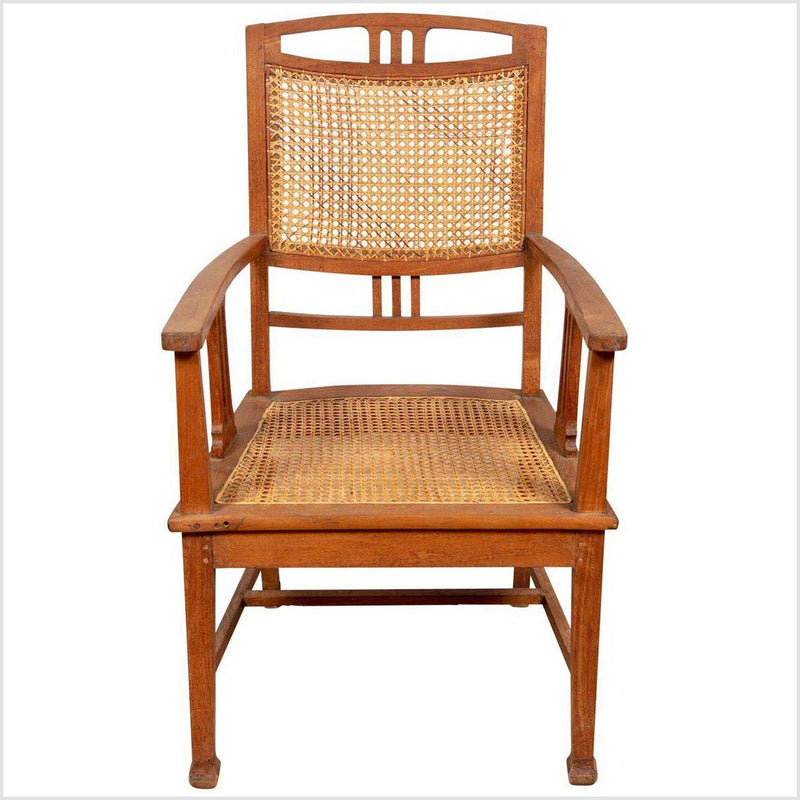Dutch Colonial Javanese Teak Armchair with Rattan and Triglyph Inspired Motifs-YN6062-1. Asian & Chinese Furniture, Art, Antiques, Vintage Home Décor for sale at FEA Home